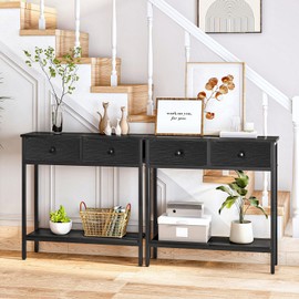 HOOBRO 29.5" Narrow Console Table with 2 Fabric Drawers, Small Entryway Table with 2-Tier Storage Shelves, Thin Sofa Table, Side Table, for Living Room, Hallway, Black BB71XG01