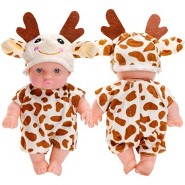 Barwa 8 Inch Baby Dolls with Cute Animal Clothes Miniature Reborn Baby Doll Lifelike Vinyl Doll Washable PVC Material Tiny Movable Doll Mini Toy for Toddlers (Giraffe)