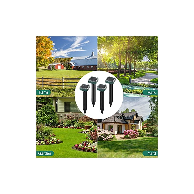Mole Repellent for Lawns 4 Pack, Solar Powered Mole Repeller