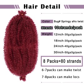 Burgundy Springy Afro Twist Hair 8 Packs Burgundy Marley Twist Braiding Hair Pre Separated 12Inch Spring Twist Hair for Faux Locs Crochet Hair Kinky Twist for Braiding Synthetic (Bug#, 12inch 8 Packs)