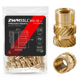 ZWMSSLL #10-32 Heat Set Threaded Inserts, 60 Pieces, Brass, UNF Knurled Nuts, Insert by Heat into 3D Printing Components
