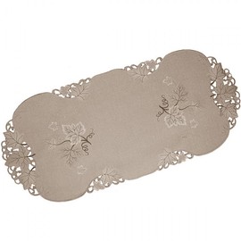Tablecloth Table Runner Doilies Cushion Cover Autumn Beige Brown Embroidered with Leaves Linen Look (40 x 90 cm)