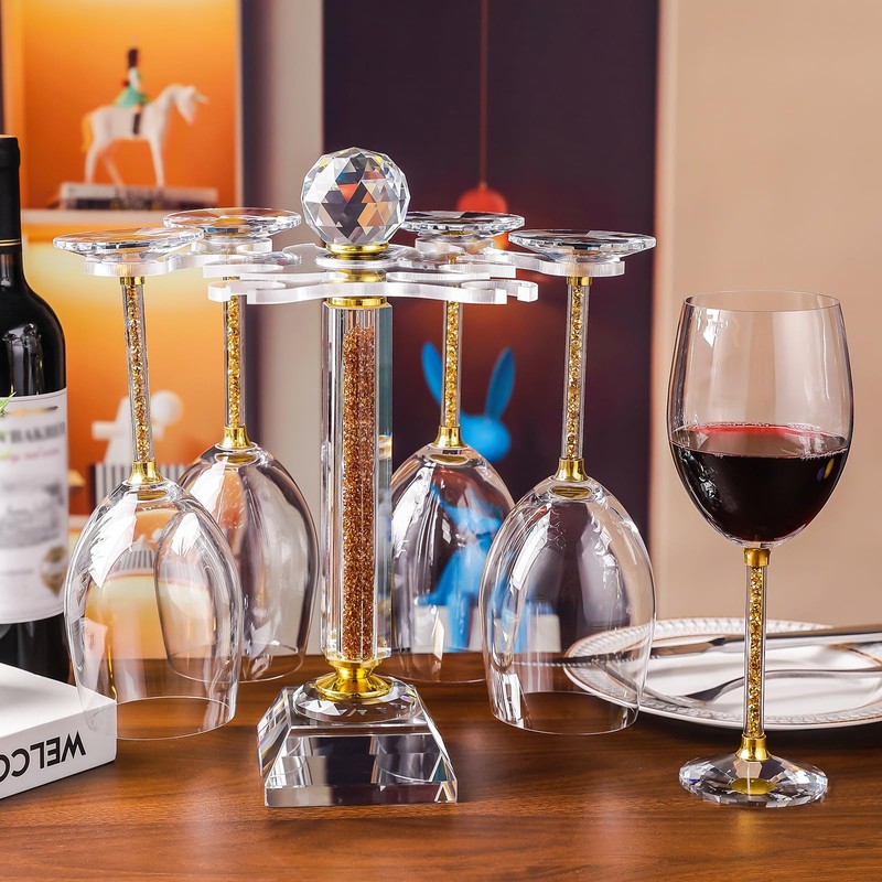Hanjue Crystal Glass Stemware Rack, Rotates to Hold 6 Wine