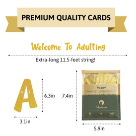 Meowoo Pre-Strung Milestone Party Banner - Welcome to Adulting - Perfect 18th & 21st Birthday Decorations, Glittering Graduation Party Supplies, Easy to Hang, Ideal for Milestone Celebrations