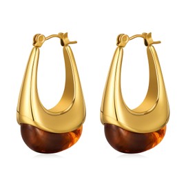 Dckazz - arete de aro gruesos, estilo clásico, de resina de ámbar, en forma de U, color café, geométrico, moderno, elegante, para mujer, Mediano, Resina, No es una piedra preciosa