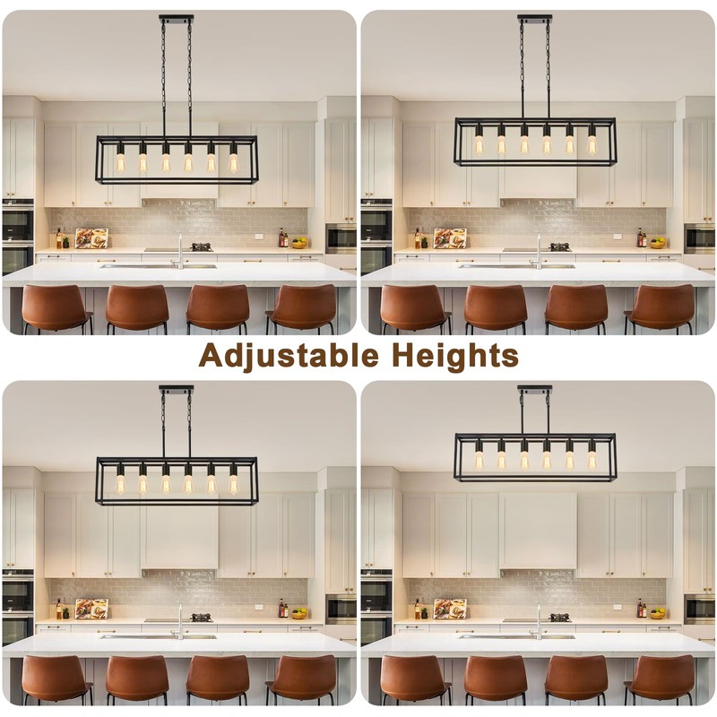 Boncoo 6 Light Black Chandeliers for Dining Room, Adjustable Height