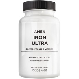 Amen Iron Ultra Supplement + Copper, Folate, Vitamin C and B12-2-Month Supply - Ferrous Sulfate Iron Vitamin - 65mg Per Serving - Folic Acid - Non-GMO Pills - 60 Capsules