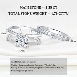 Blongme Wedding Engagement Rings Set for Women 925 Sterling Silver Round CZ Anniversary Band Promise Bridal Size 5-12, Metal, Cubic Zirconia