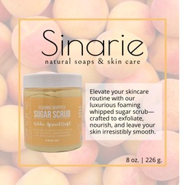 Sinarie Foaming Whipped Sugar Scrub – 8 oz | Gentle Exfoliant with Mango Butter & Coconut Oil for Smooth, Glowing Skin (8 oz., Golden Apricot Drift)