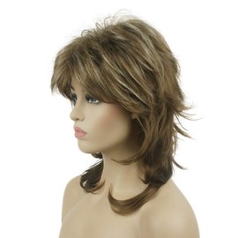 Lydell Long Wavy Wig Shaggy Layered Classic Wigs with Bangs for Women Light Brown with Highlights