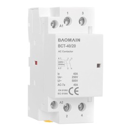 Baomain 220V AC 2-Pole Modular Contactor, 40A 2NO Normally Open, DIN Rail Mount for HVAC, Motor, Pump & Lighting Control BCT-40/20-220VAC