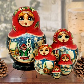 Snowman 5-Nest Matreshka Wooden Nesting Dolls Set - 140072 by G.DeBrekht