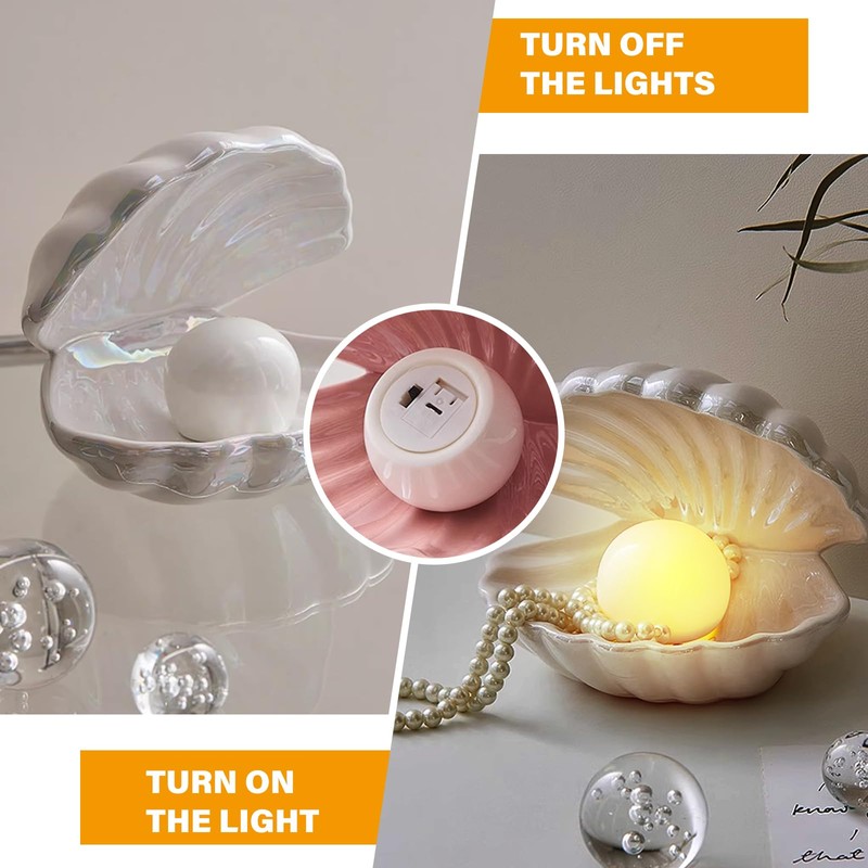 BORDEAG Shell Pearl Night Light Ceramic Shell Lamp Shell Pearl