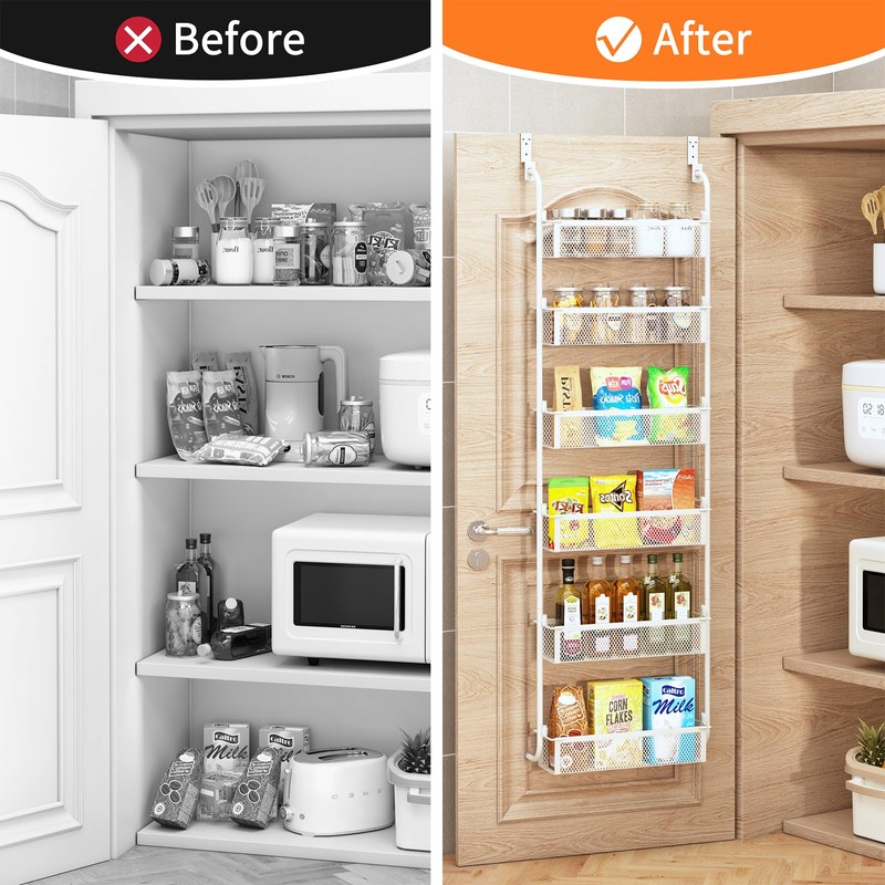 Fovkdcvw Over the Door Pantry Organizer, 6-Tier Pantry Door Organization