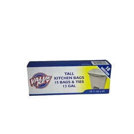 Generic Durable 13 Gallon Trash Bags, Pack of 15, with Ties for Easy Handling, White