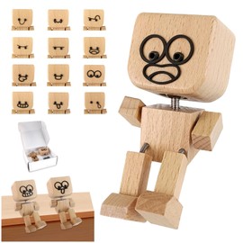 Shaking Wooden Man Figurine,Wooden Figure That Sways with 12pcs Emoticon Magnetic,Shaking Feet Wood Doll,Handmade Wood Shake Auto Ornament,Fun Car Dashboard Decorations for Travel,Commutes & Home
