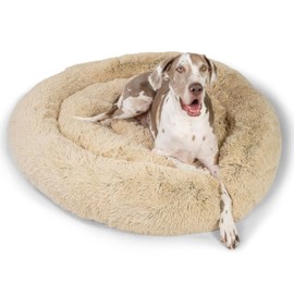 Best Friends by Sheri The Original Calming Donut Dog and Cat Bed in Shag Fur, Taupe, Jumbo, 2XL, 54x54