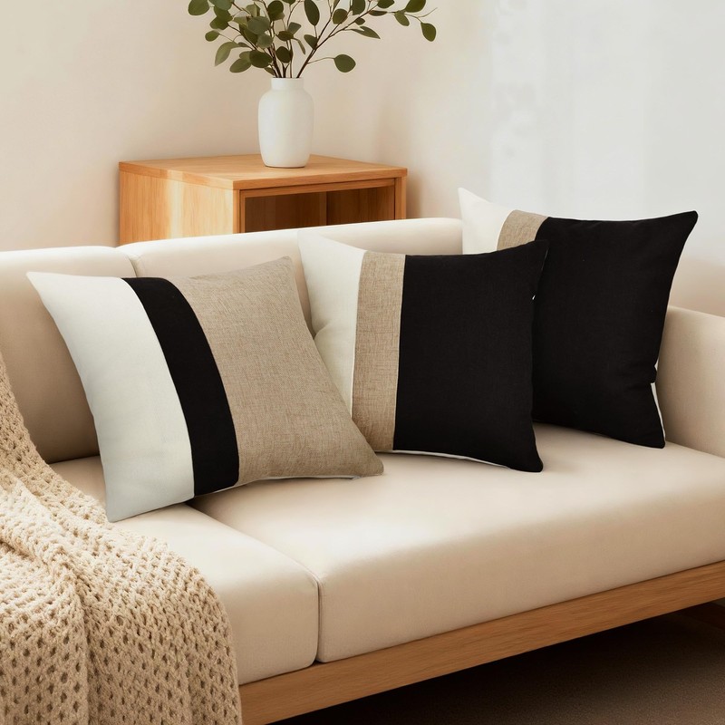 QoBexim Farmhouse Pillow Covers 18x18 Inch Set of 2, Black