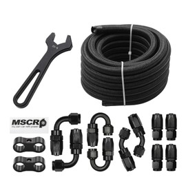 8AN 20FT Fuel Line Hose Kit with Fitting, Nylon Stainless Steel Braided 1/2" CPE Fuel Oil Hose- 11.12mm ID (AN8, Nylon)