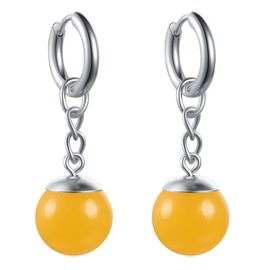 one pair of Resin Ball Stainless Earring Cosplay Earrings Ear Clip Cuff For Man Woman (Pair yellow pierced)