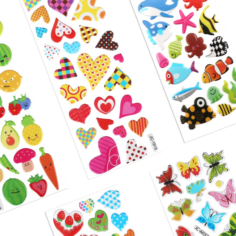 20 Sheets of 3D Stickers for Kids & Toddlers, Multiple