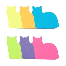 Cute Cat Sticky Notes, 6Pack 6 Bright Color Kawaii Sticky Notes for Cats Lover (6 Colors Shape 2)