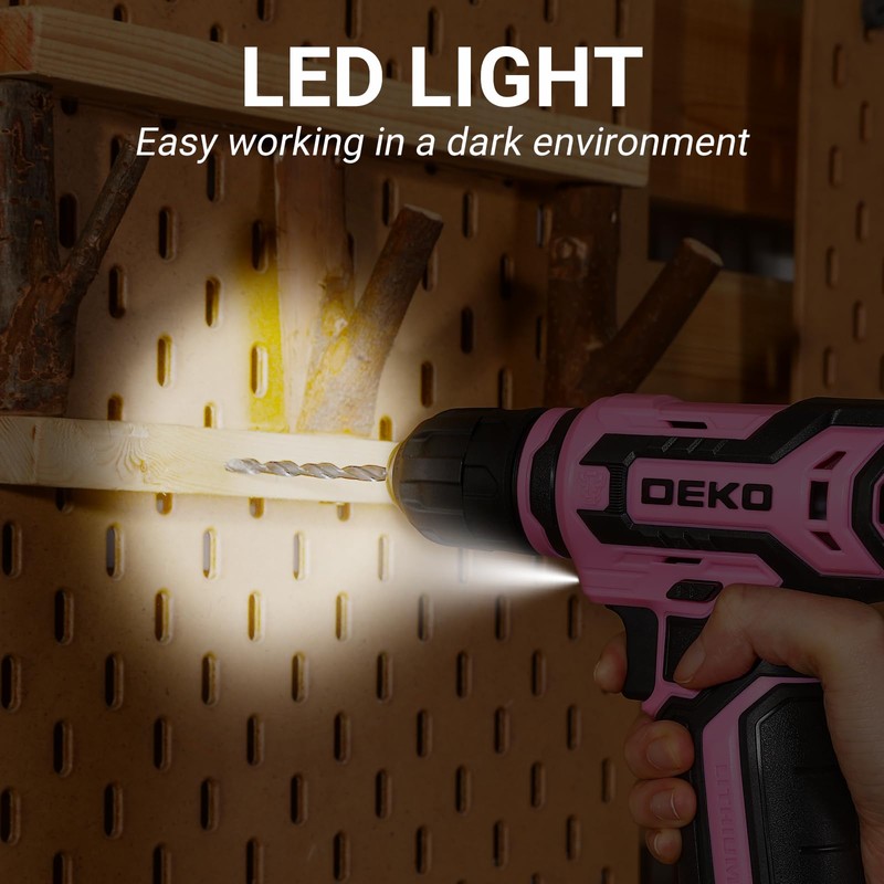 Cordless Drill：DEKOPRO 12V Power Drill Set with Pink 800RPM Electric