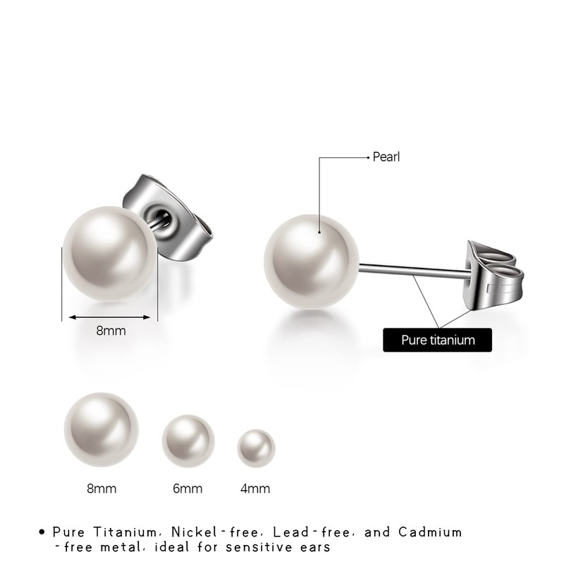 TGNEL Pure Titanium Earring White Pearl Earrings for Women, Hypoallergenic