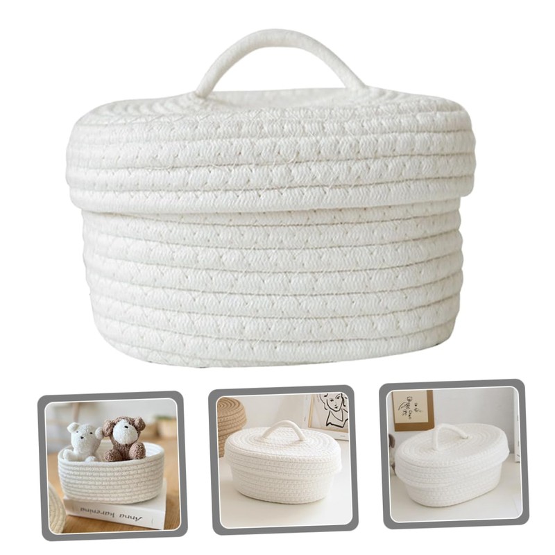 Mobestech Nordic Style Woven Basket with Lid Versatile Cotton Rope
