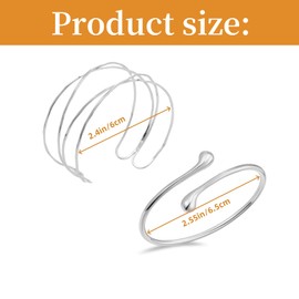 GUOYOU Women's Bangle Gold Upper Bangle Gold Silver Ener Drop Design Bangle Open Bangle Upper Arm Wrap Bracelet Statement Jewellery for Wrist Arm Bangle Silver Flasher Bangle, Metal, No