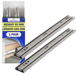 1 Pair Ball Bearing Drawer Runners 250 mm x H 35 mm - Full Extension Telescopic Draw Runners Replacement - Warranty 10 Years - MONTERAL