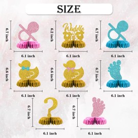 Maicaiffe Waddle it Be Table Honeycomb Centerpieses Decorations - Glitter 8 Pcs Boy or Girl Party Table Toppers Decor - Duck Gender Reveal - Boy Girl Birthday Party Decoration Supplies