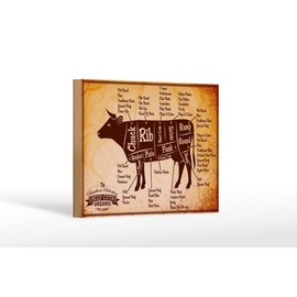 Ontrada Holzschild 12x18cm Beef cuts Organic Holz Schild