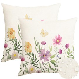 RABUSOFA Spring Pillow Covers 18x18 Set of 2 Outdoor Waterproof,Flowers Decorative Outdoor Spring Summer Throw Pillows Decorations for Patio Furniture Garden Couch Leaf Butterfly (1-18)