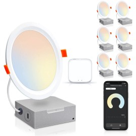 Peteme 6 Pack Led Recessed Lighting 4" Smart Ceiling w/ Wi-Fi 10W app control dimmable