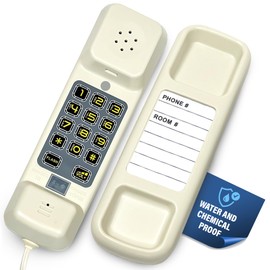 Med-Pat TL-WP - Trimline Corded Home Phone with Ring/in-Use Light Indicator, Waterproof Oversized Keypads, Durable Landline Telephone, Ideal for Office and Business Environment - Cream