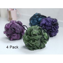 4 Pack Large Exfoliating Body Shower Bath Puff Sponge For Men And Women Green Blue Purple Pink Double Layer Black Outer Layer