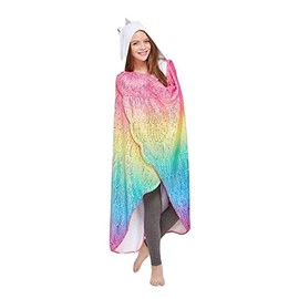 Justice Unicorn Hooded Blanket for Girls Rainbow Colors Soft Plush with 3D Features