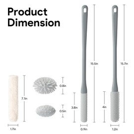 Shower Foot Scrubber Brush,Foot Scrubber in Shower,15" Toe Cleaning Brush with 4 Reusable Drying Covers,Long Handle Bristles Lotion Applicator,No Bending Down Skin Exfoliation Foot Scrub Brushes