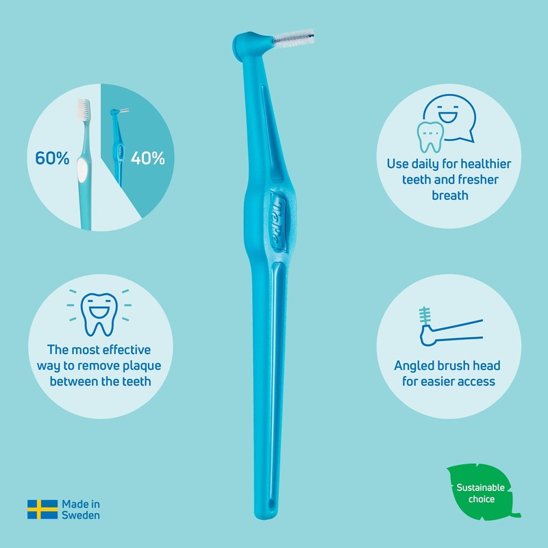 TePe Interdental Brush Angle, Blue, 0.6mm/ISO 3, 6pcs, Plaque Remover,