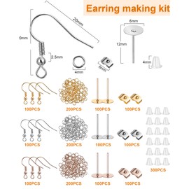 Tondiamo 2100 Pcs Earring Making Kit, 600 Pcs Bright Gold, Silver and Gold Ear Hooks, 1200 Pcs Anti Sensitive Earring Making Tool with Jump Rings, 300 Pcs Earring Cards (Black Card)