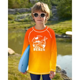 BesserBay Children's UV Shirt Long Sleeves Rash Guard Quick-Drying UV Swimming Shirt for Boys 110-160, Beach-orange, 140