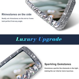 Murimt Bling Car Rearview Mirrors Decorations Rear View Mirror with HD Glass Rhinestones Automotive Interior Mirrors diamond Bling White car Accessories for Women