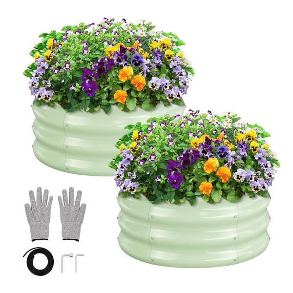 GreatBuddy 2x2x1 ft Round Galvanized Raised Garden Bed, Easy-Assembly Raised