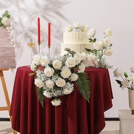 Nubry Ramo de rosas artificiales de seda realistas, rosas falsas blancas para decoración de boda, fiesta en el hogar, evento, regalo, 10 piezas (blanco roto)