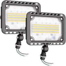 CINOTON 65W LED Flood Lights Outdoor, IP65 Waterproof Exterior Security Wall Lights with 180°Knuckle, 9100LM 120V Outside Aluminum Lighting Fixture for Patio Porch Barn Garden 5000K 2 Pack, UL Listed