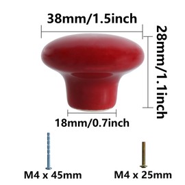 bociloy 6CPS Red Ceramic Cabinet Knobs, 1.5 Inch Round Ceramic Drawer Knobs, Vintage Dresser Drawer Handle Pulls for Closet Cupboard Wardrobe Home Kitchen Hardware