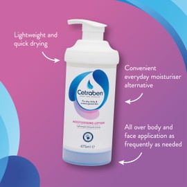 Cetraben Cetraben Moisturising Lotion, Dry, Sensitive & Eczema-Prone Skin, Lightweight & Quick Drying, Soothes & Protects Skin, Daily Moisturiser Suitable for Adults & Children, Fragrance Free, 1 x 475ml