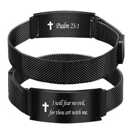 Alissl Cross Bible Verse Bracelet for Men, Stainless Steel Adjustable Christian Faith Link Bracelet Encouragement Gift, One size fits all, no gemstone