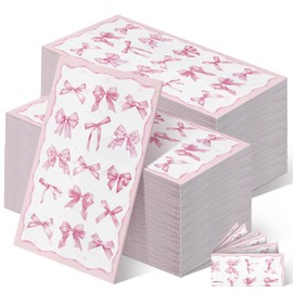 Janlaugh 200 Pcs Pink Bow Napkins Disposable Coquette Party Decorations Bow Paper Hand Towel Bulk for Bathroom Kitchen Pink and White Napkins for Home Family Dinner Party Favor(Classic Style)